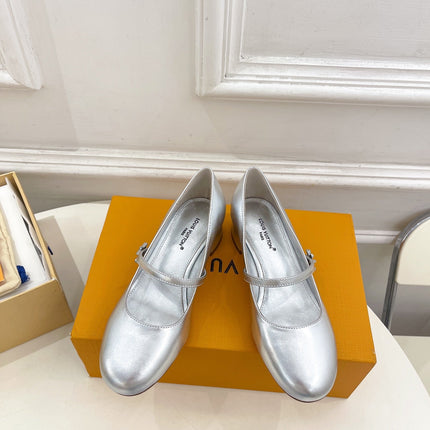 LV WOMEN ROMY HIGH BALLERINA IN SILVER METALLIC LAMBSKIN
