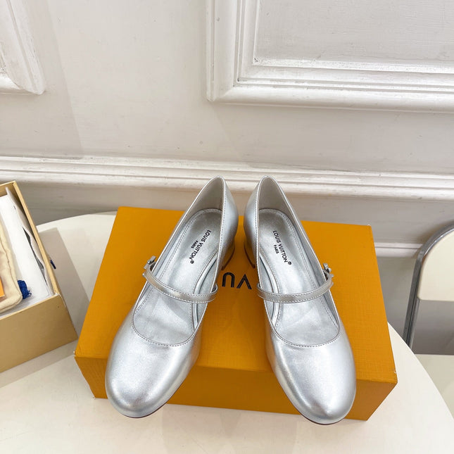 LV WOMEN ROMY HIGH BALLERINA IN SILVER METALLIC LAMBSKIN