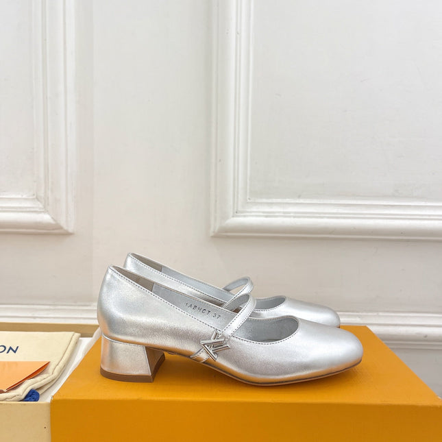 LV WOMEN ROMY HIGH BALLERINA IN SILVER METALLIC LAMBSKIN