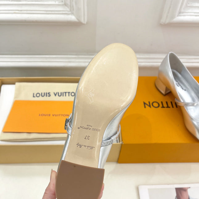 LV WOMEN ROMY HIGH BALLERINA IN SILVER METALLIC LAMBSKIN