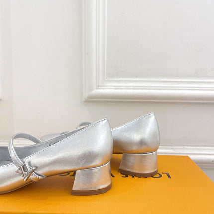 LV WOMEN ROMY HIGH BALLERINA IN SILVER METALLIC LAMBSKIN