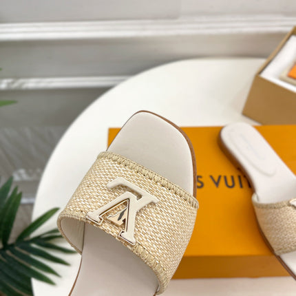 LV WOMEN CAPRI FLAT MULES IN BEIGE LEATHER AND RAFFIA