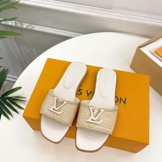 LV WOMEN CAPRI FLAT MULES IN BEIGE LEATHER AND RAFFIA