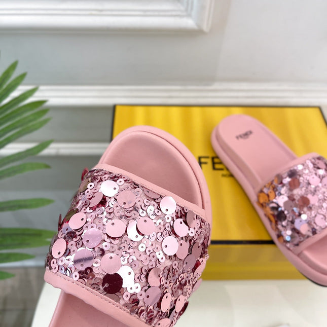 FENDI THICK SOLE 3 CM SEQUIN SLIPPER ROUGH PINK
