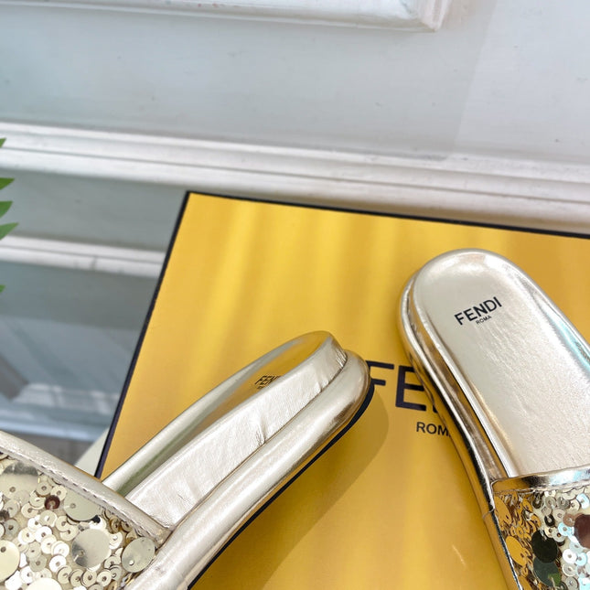FENDI THICK SOLE 3 CM SEQUIN SLIPPER GOLDEN