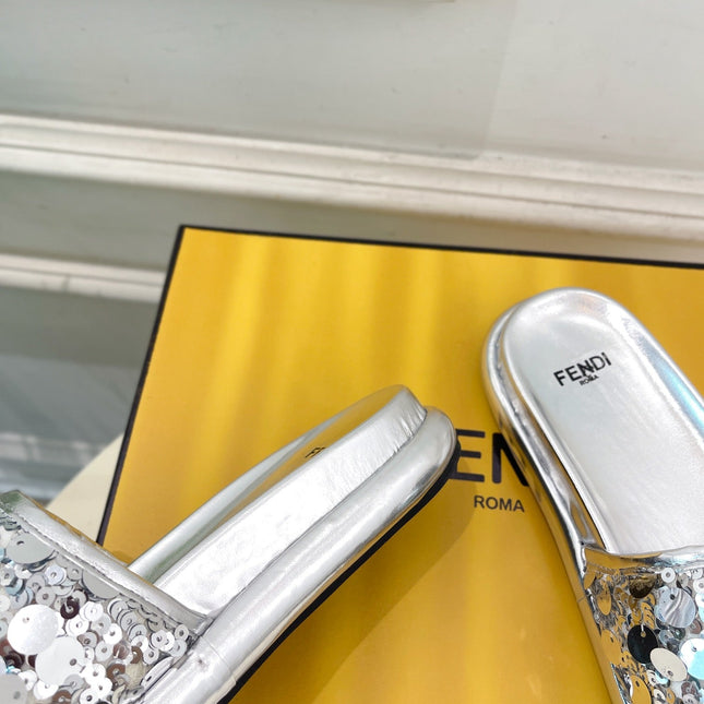 FENDI THICK SOLE 3 CM SEQUIN SLIPPER SILVER