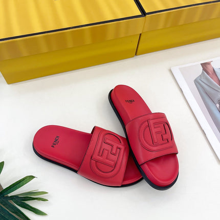 FENDI LOGO SLIDES IN CHERRY RED CALFSKIN