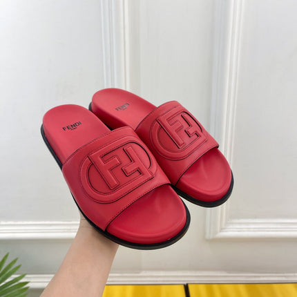 FENDI LOGO SLIDES IN CHERRY RED CALFSKIN