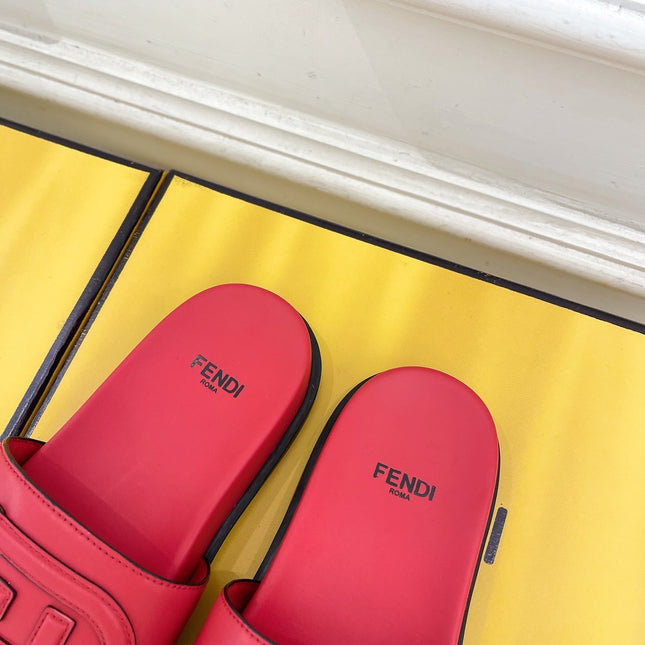 FENDI LOGO SLIDES IN CHERRY RED CALFSKIN