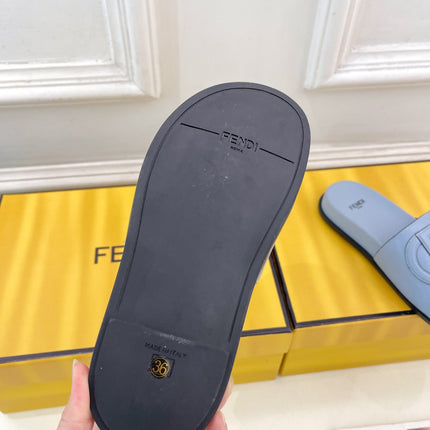 FENDI LOGO SLIDES IN BLUE POWDER CALFSKIN