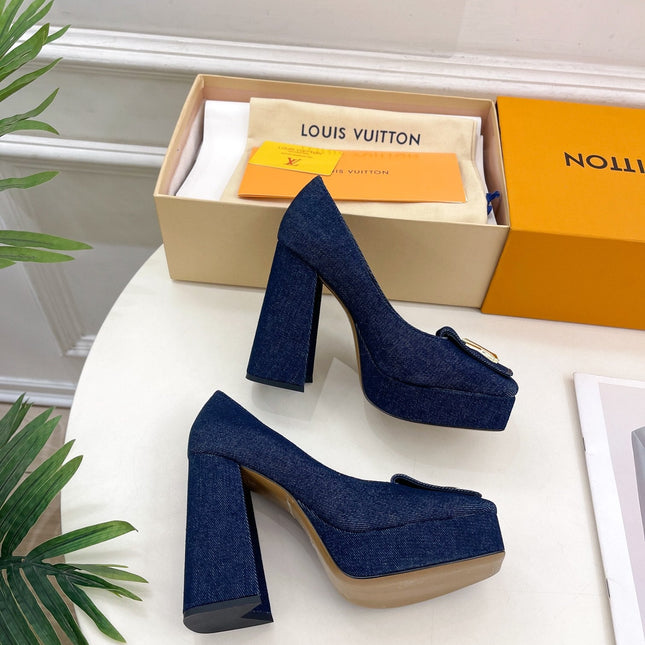 SHAKE MARY JANE HIGH HEEL 12 CM IN CLASSIC BLUE DENIM FABRIC
