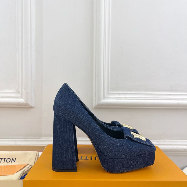SHAKE MARY JANE HIGH HEEL 12 CM IN CLASSIC BLUE DENIM FABRIC