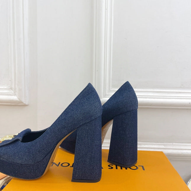 SHAKE MARY JANE HIGH HEEL 12 CM IN CLASSIC BLUE DENIM FABRIC