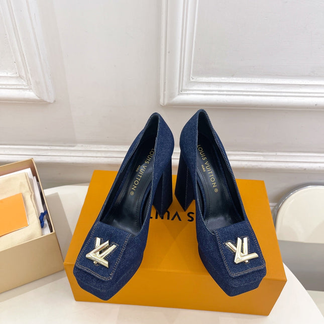 SHAKE MARY JANE HIGH HEEL 12 CM IN CLASSIC BLUE DENIM FABRIC