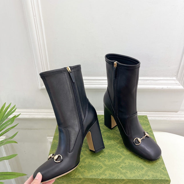 HORSEBIT ANKLE BOOTS 9.5CM IN BLACK SHEEPSKIN