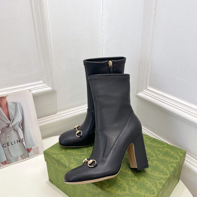 HORSEBIT ANKLE BOOTS 9.5CM IN BLACK SHEEPSKIN