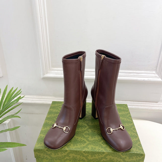 HORSEBIT ANKLE BOOTS 9.5CM IN WALNUT BROWN SHEEPSKIN