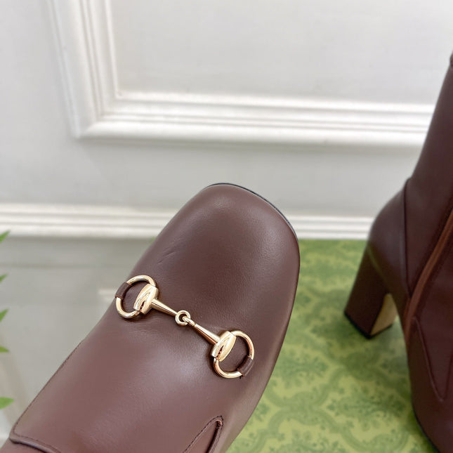 HORSEBIT ANKLE BOOTS 9.5CM IN WALNUT BROWN SHEEPSKIN