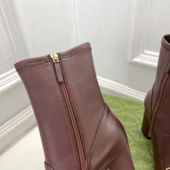 HORSEBIT ANKLE BOOTS 9.5CM IN WALNUT BROWN SHEEPSKIN