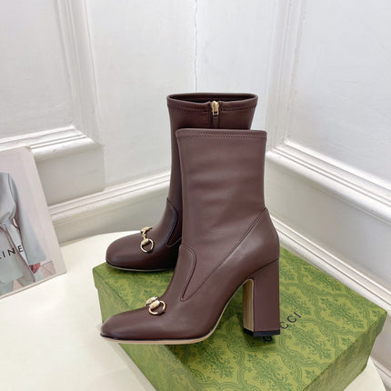 HORSEBIT ANKLE BOOTS 9.5CM IN WALNUT BROWN SHEEPSKIN