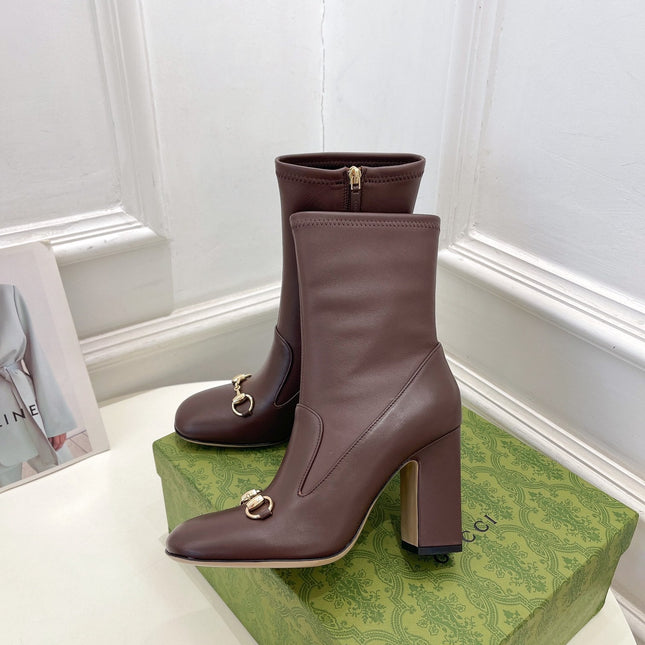 HORSEBIT ANKLE BOOTS 9.5CM IN WALNUT BROWN SHEEPSKIN