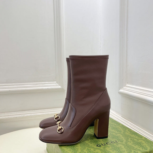 HORSEBIT ANKLE BOOTS 9.5CM IN WALNUT BROWN SHEEPSKIN