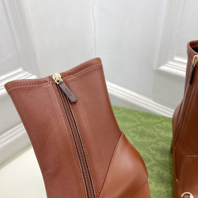 HORSEBIT ANKLE BOOTS 9.5CM IN CINNAMON BROWN SHEEPSKIN