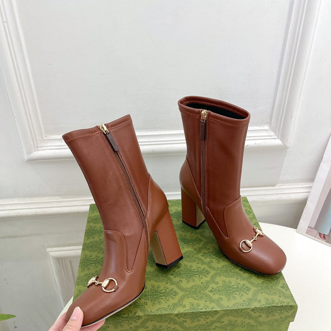 HORSEBIT ANKLE BOOTS 9.5CM IN CINNAMON BROWN SHEEPSKIN