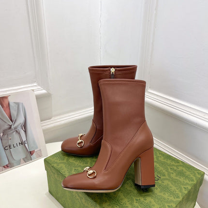 HORSEBIT ANKLE BOOTS 9.5CM IN CINNAMON BROWN SHEEPSKIN