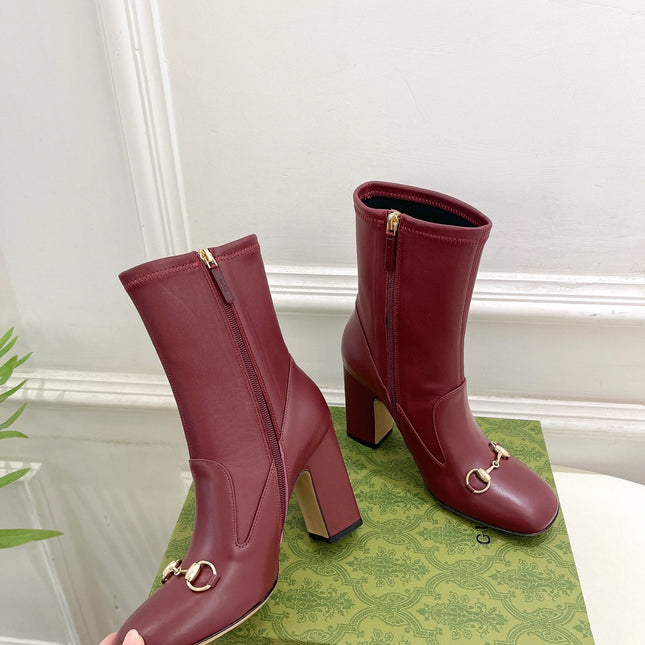 HORSEBIT ANKLE BOOTS 9.5CM IN BURGUNDY RED SHEEPSKIN