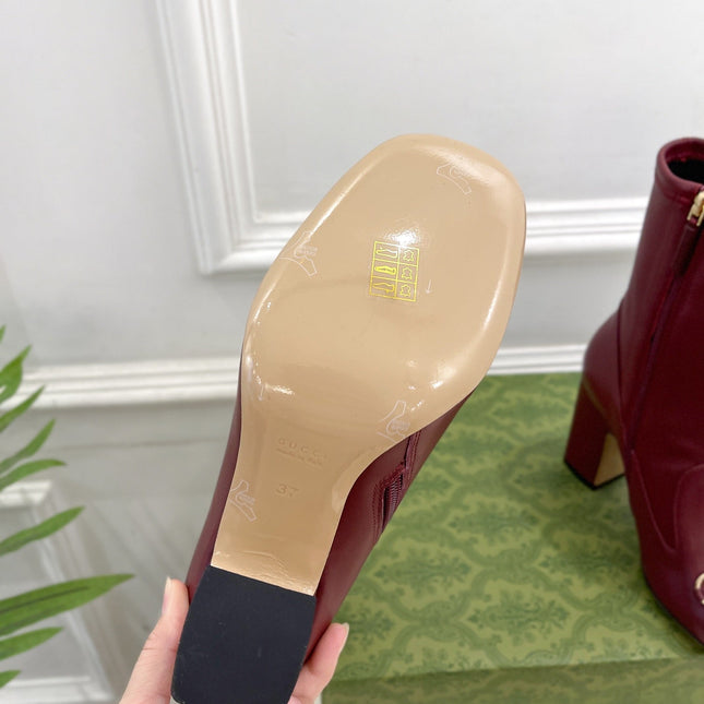 HORSEBIT ANKLE BOOTS 9.5CM IN BURGUNDY RED SHEEPSKIN