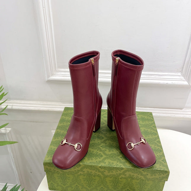 HORSEBIT ANKLE BOOTS 9.5CM IN BURGUNDY RED SHEEPSKIN