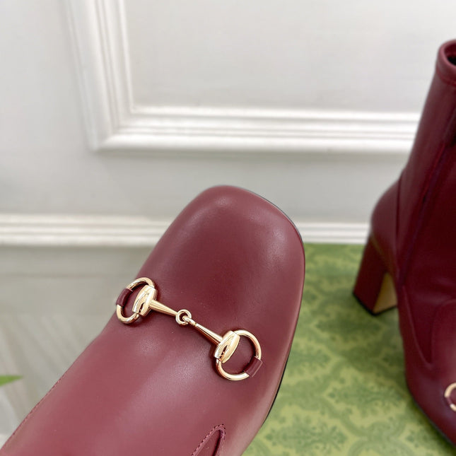 HORSEBIT ANKLE BOOTS 9.5CM IN BURGUNDY RED SHEEPSKIN