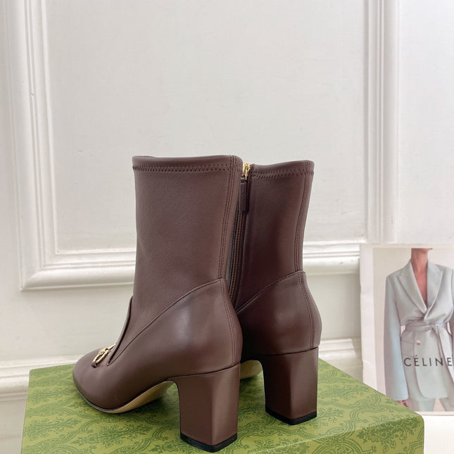 HORSEBIT ANKLE BOOTS 6.5CM IN WALNUT BROWN SHEEPSKIN
