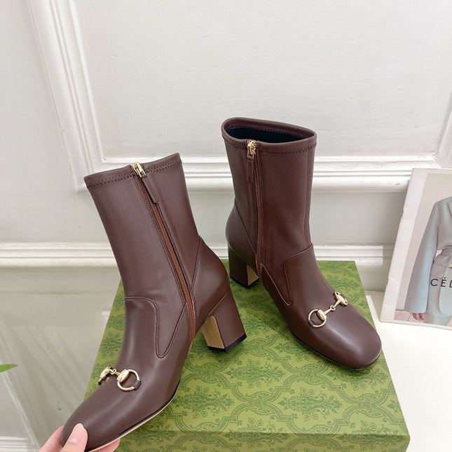 HORSEBIT ANKLE BOOTS 6.5CM IN WALNUT BROWN SHEEPSKIN