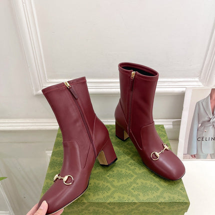 HORSEBIT ANKLE BOOTS 6.5CM IN BURGUNDY RED SHEEPSKIN