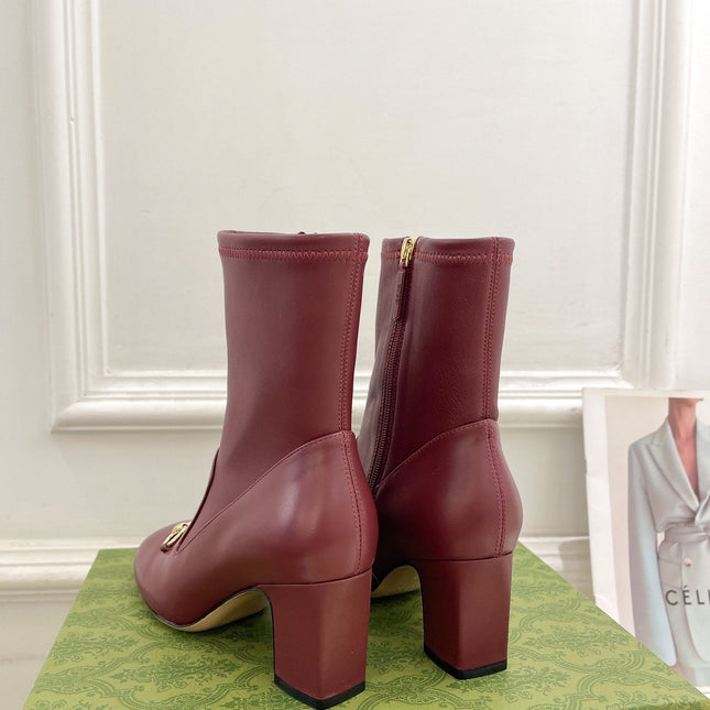 HORSEBIT ANKLE BOOTS 6.5CM IN BURGUNDY RED SHEEPSKIN