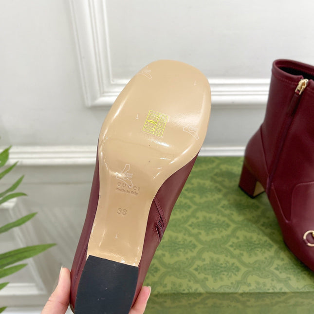 HORSEBIT ANKLE BOOTS 6.5CM IN BURGUNDY RED SHEEPSKIN