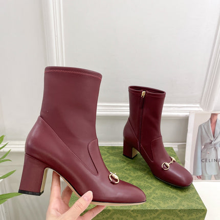 HORSEBIT ANKLE BOOTS 6.5CM IN BURGUNDY RED SHEEPSKIN
