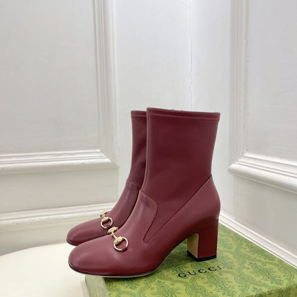 HORSEBIT ANKLE BOOTS 6.5CM IN BURGUNDY RED SHEEPSKIN