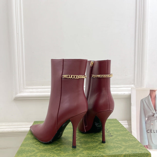 SIGNORIA SHORT BOOTS 10.5CM IN BURGUNDY RED CALFSKIN