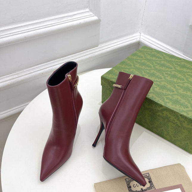 SIGNORIA SHORT BOOTS 10.5CM IN BURGUNDY RED CALFSKIN