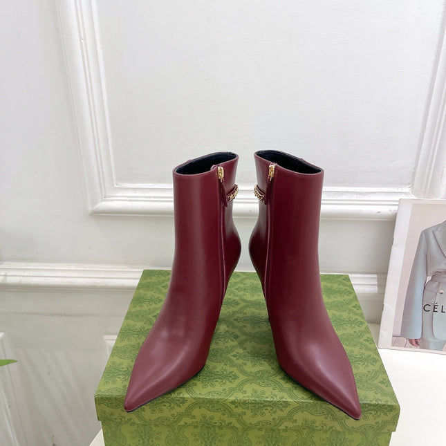 SIGNORIA SHORT BOOTS 10.5CM IN BURGUNDY RED CALFSKIN