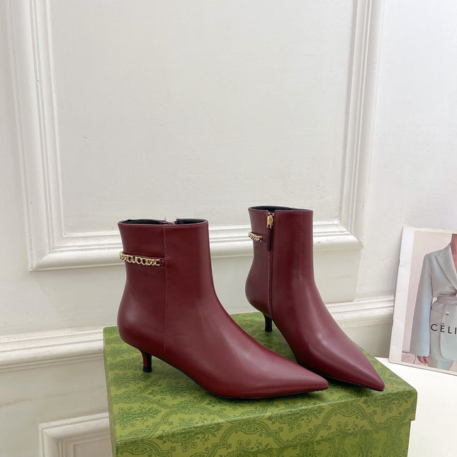SIGNORIA SHORT BOOTS 4.5CM IN BURGUNDY RED CALFSKIN