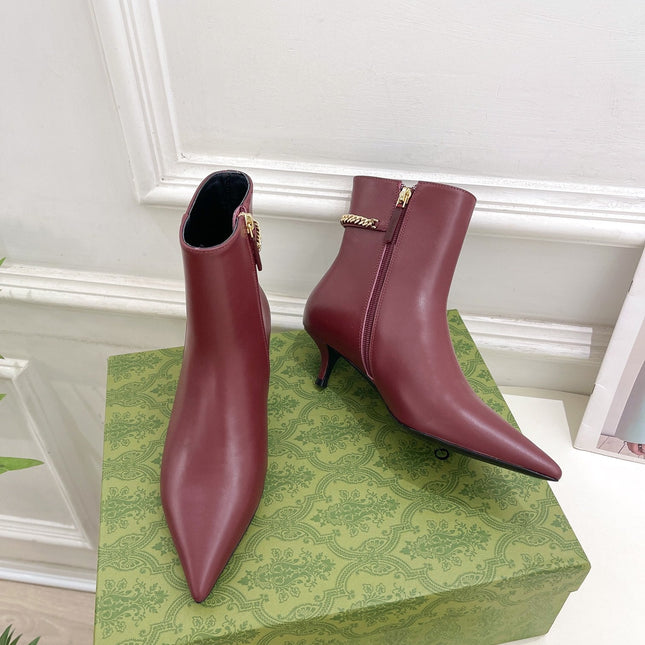 SIGNORIA SHORT BOOTS 4.5CM IN BURGUNDY RED CALFSKIN