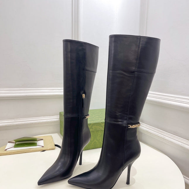SIGNORIA KNEE BOOTS 10.5CM IN BLACK CALFSKIN
