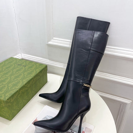 SIGNORIA KNEE BOOTS 10.5CM IN BLACK CALFSKIN