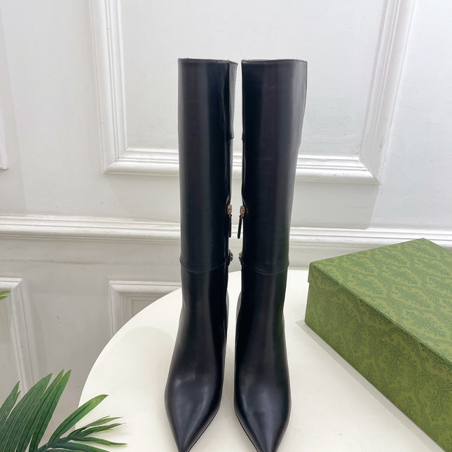 SIGNORIA KNEE BOOTS 10.5CM IN BLACK CALFSKIN