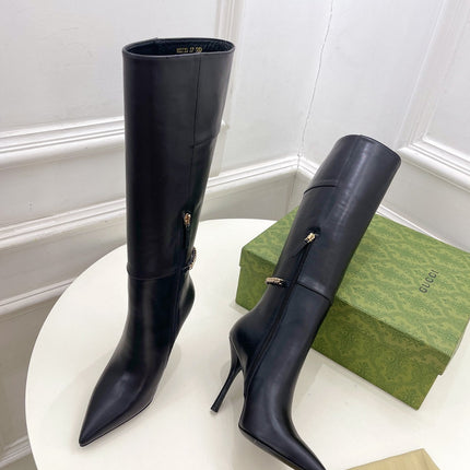 SIGNORIA KNEE BOOTS 10.5CM IN BLACK CALFSKIN
