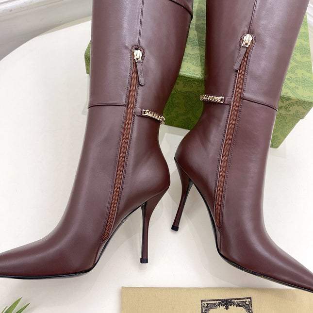 SIGNORIA KNEE BOOTS 4.5CM IN WALNUT BROWN CALFSKIN